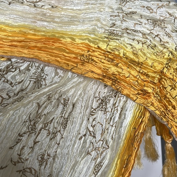 95” x 35” Crinkled/Pleated Tassel Shawl Wrap Scarf Ombré/Dip-dye in Yellow Cream - Picture 4 of 5